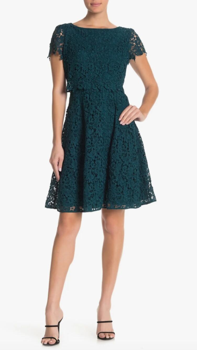 Shani Popover Lace Fit & Flare Dress Azure Blue Sz 6 Cocktail Party Embroidered